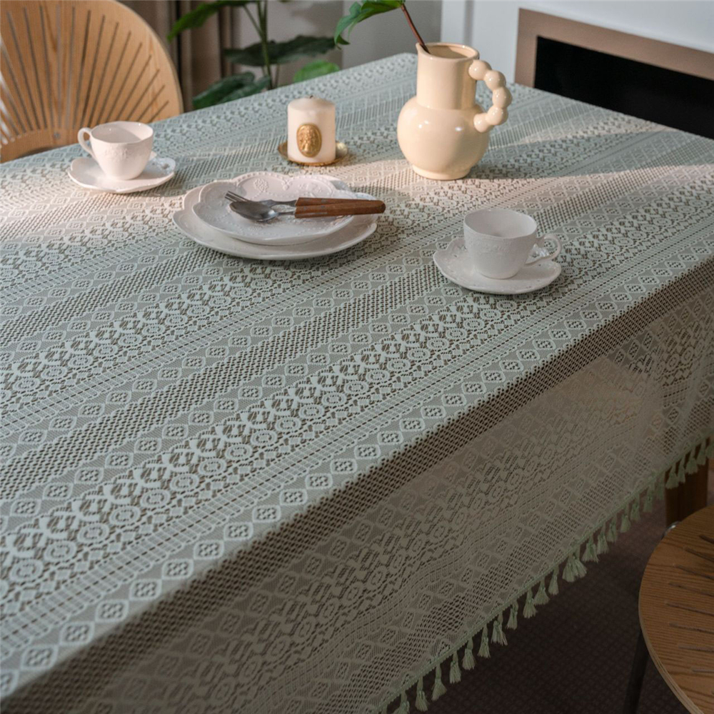 Dining Kitchen Tablecloth Tassel Crochwt Hollow Out Table Cloth Cover Vintage - Picture 31 of 49