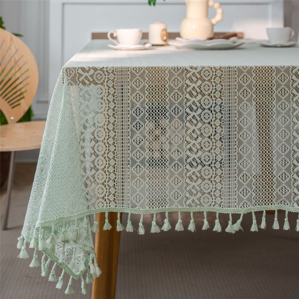 Dining Kitchen Tablecloth Tassel Crochwt Hollow Out Table Cloth Cover Vintage - Picture 32 of 49