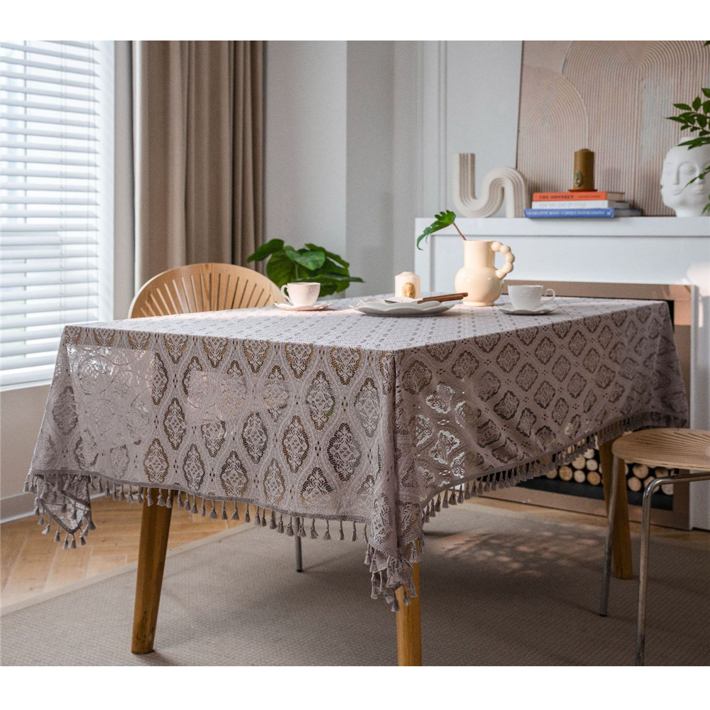 Dining Kitchen Tablecloth Tassel Crochwt Hollow Out Table Cloth Cover Vintage - Picture 35 of 49