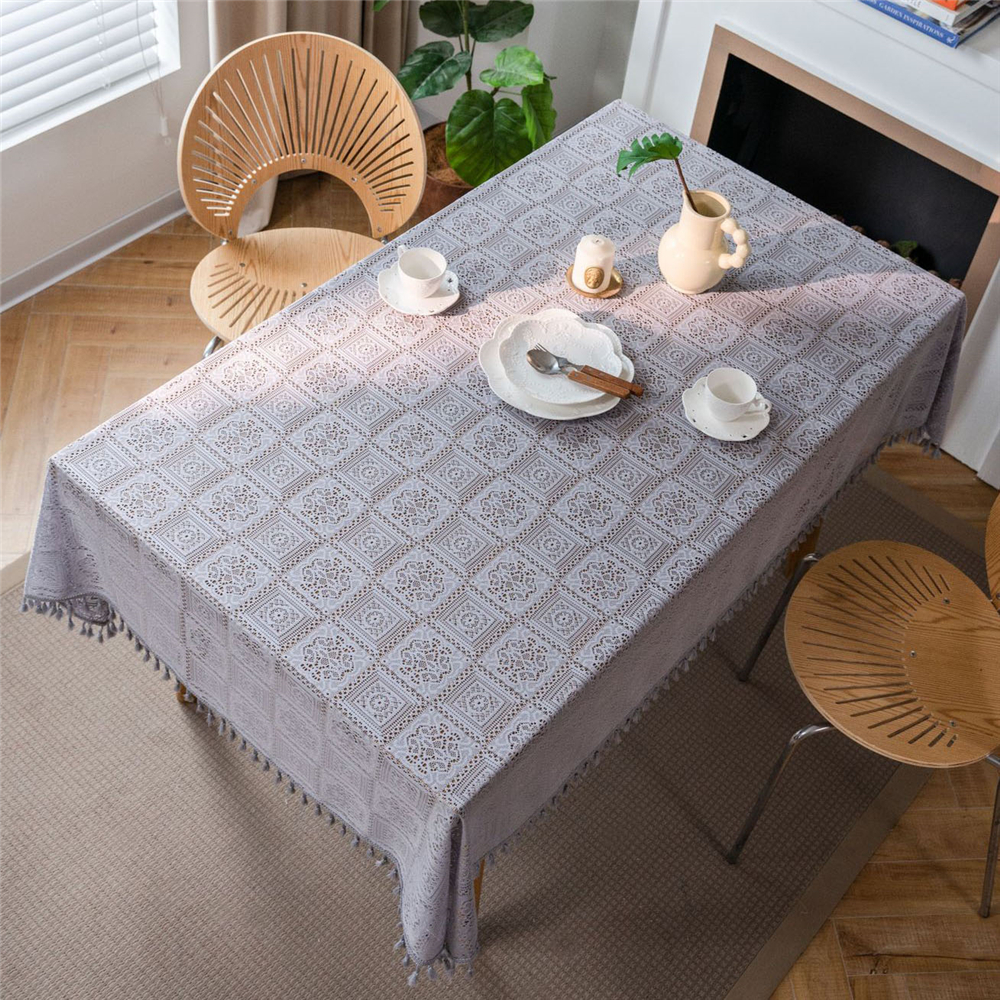 Dining Kitchen Tablecloth Tassel Crochwt Hollow Out Table Cloth Cover Vintage - Picture 41 of 49