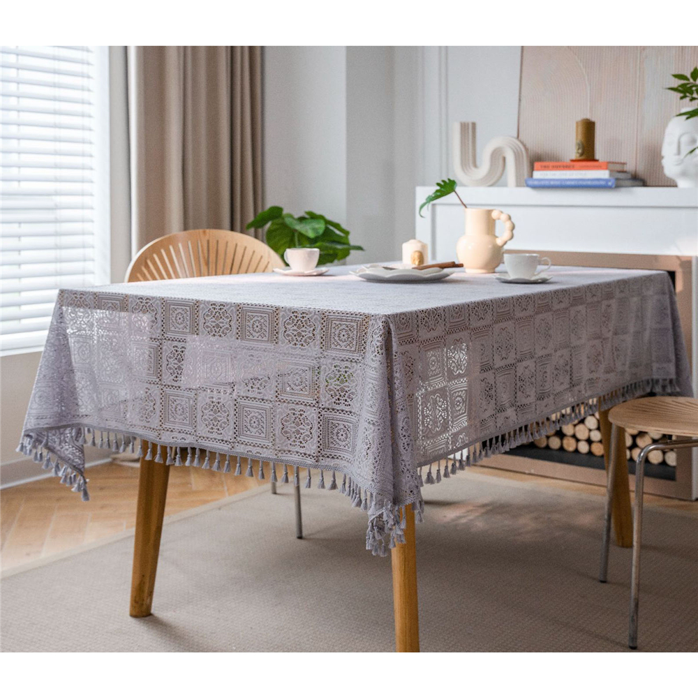 Dining Kitchen Tablecloth Tassel Crochwt Hollow Out Table Cloth Cover Vintage - Picture 45 of 49