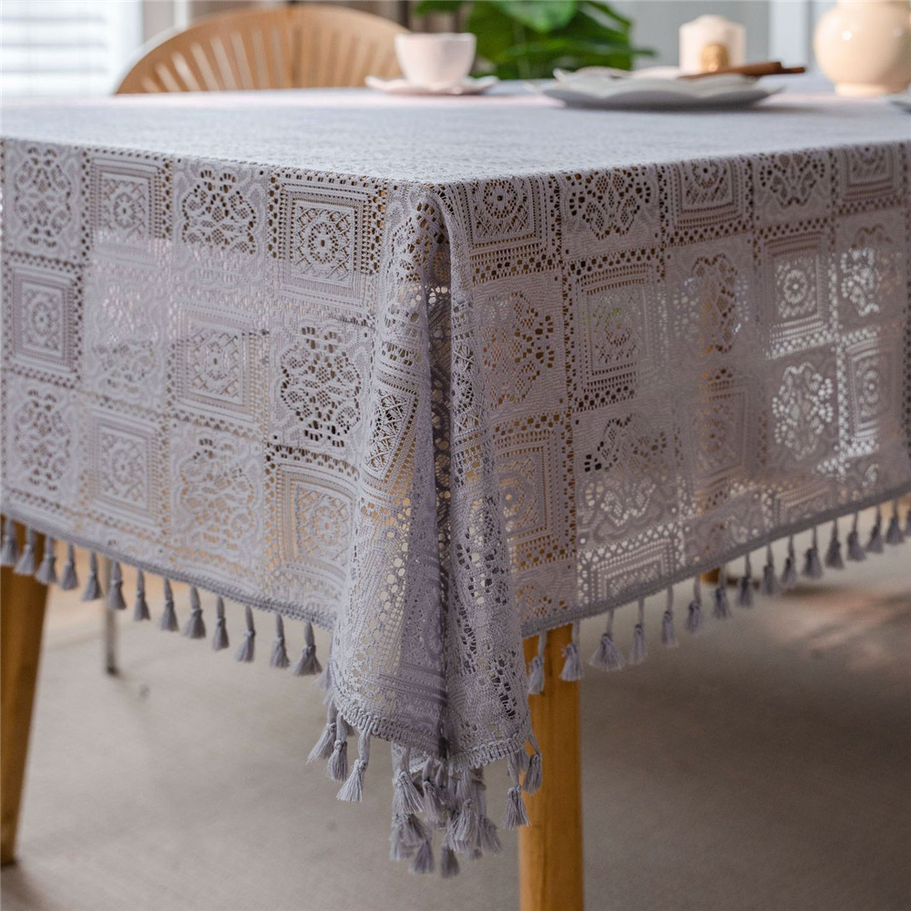 Dining Kitchen Tablecloth Tassel Crochwt Hollow Out Table Cloth Cover Vintage - Picture 43 of 49