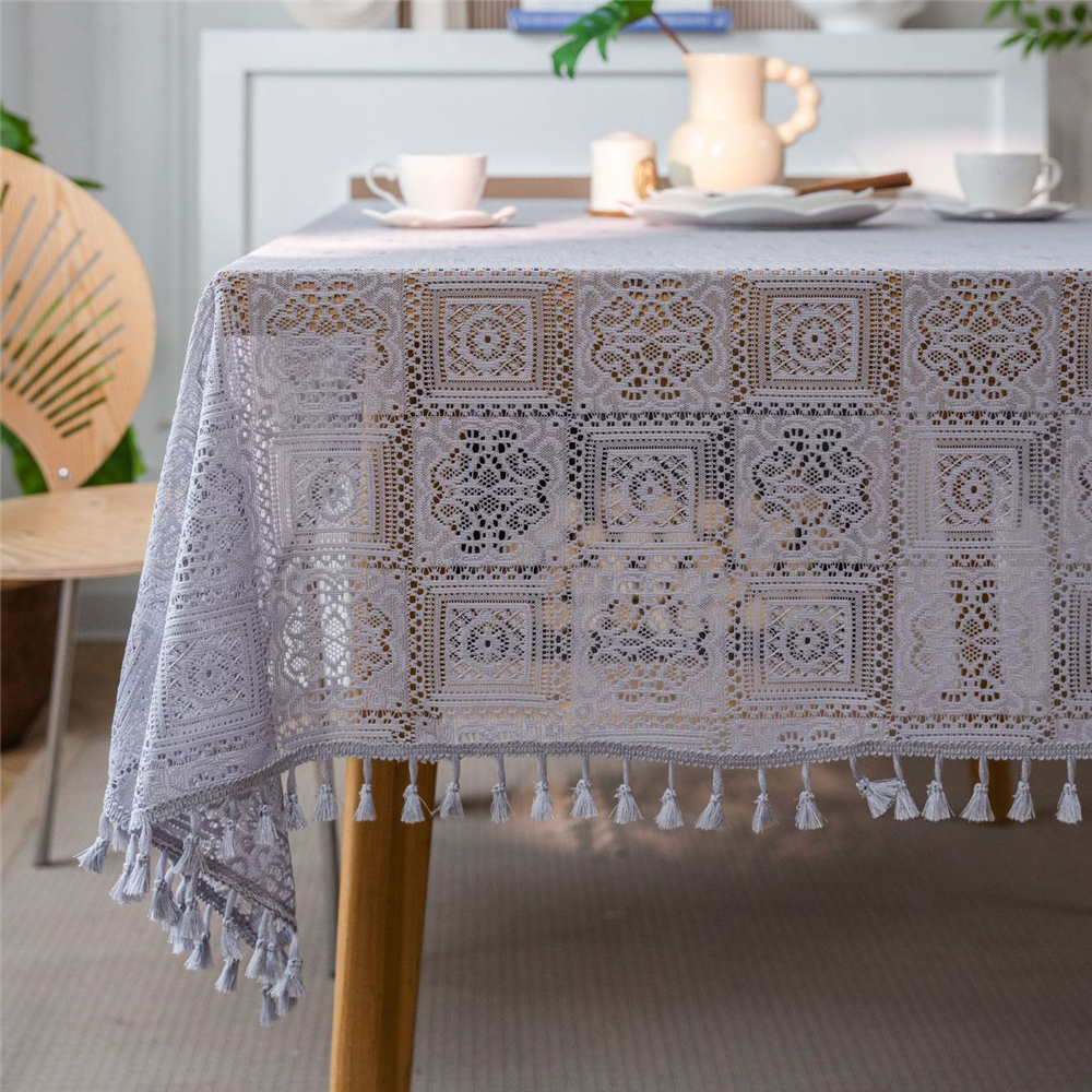 Dining Kitchen Tablecloth Tassel Crochwt Hollow Out Table Cloth Cover Vintage - Picture 44 of 49