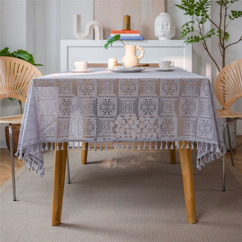 Dining Kitchen Tablecloth Tassel Crochwt Hollow Out Table Cloth Cover Vintage - Picture 46 of 49