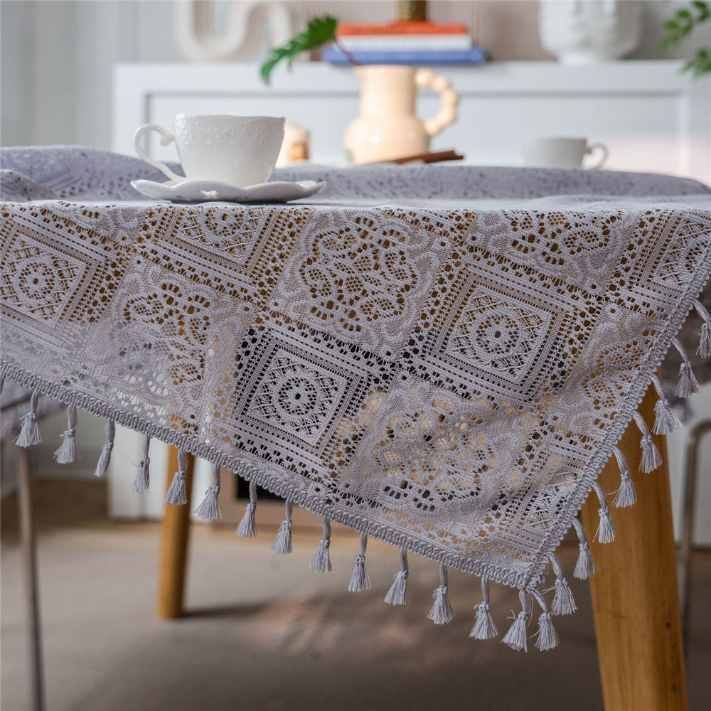 Dining Kitchen Tablecloth Tassel Crochwt Hollow Out Table Cloth Cover Vintage - Picture 47 of 49