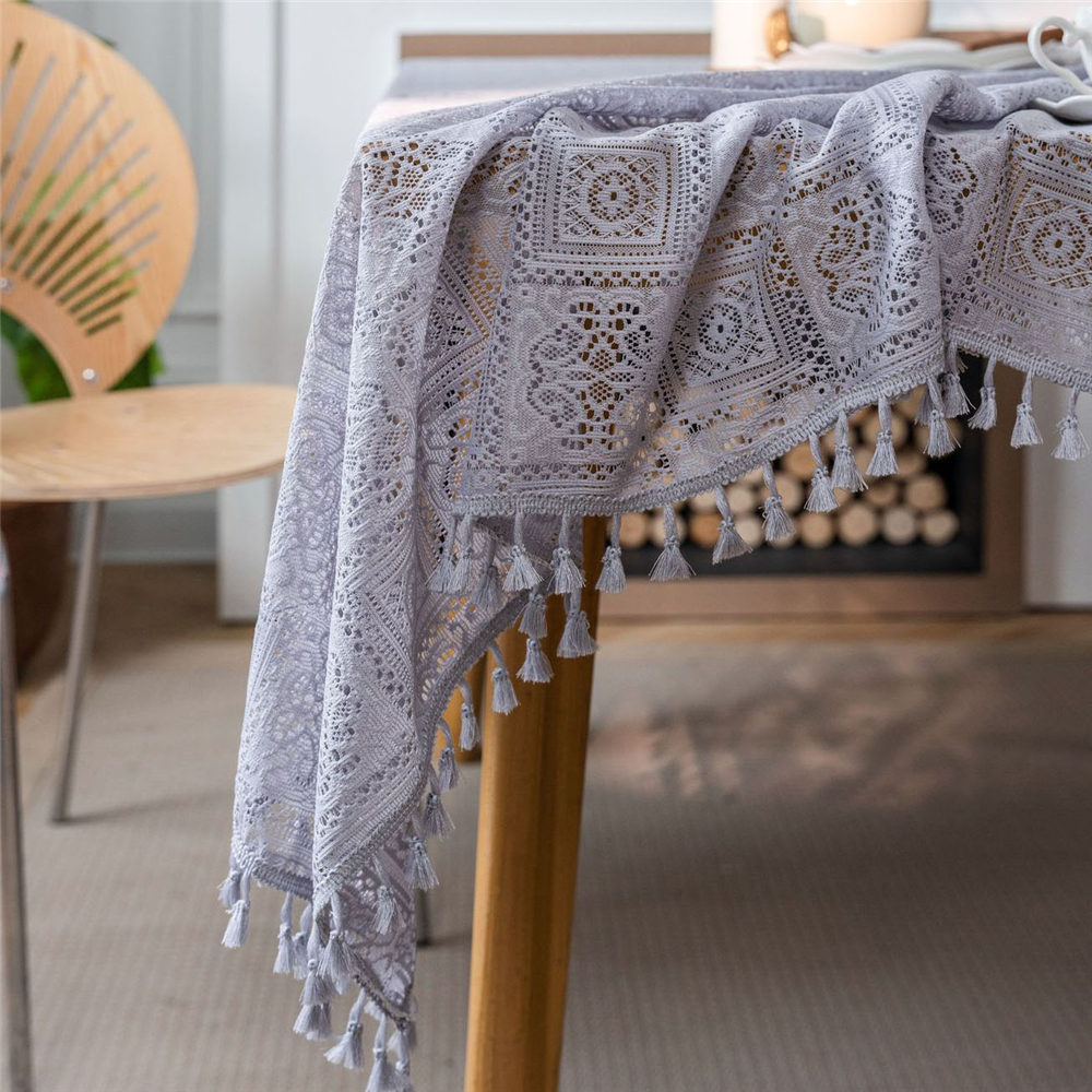 Dining Kitchen Tablecloth Tassel Crochwt Hollow Out Table Cloth Cover Vintage - Picture 49 of 49