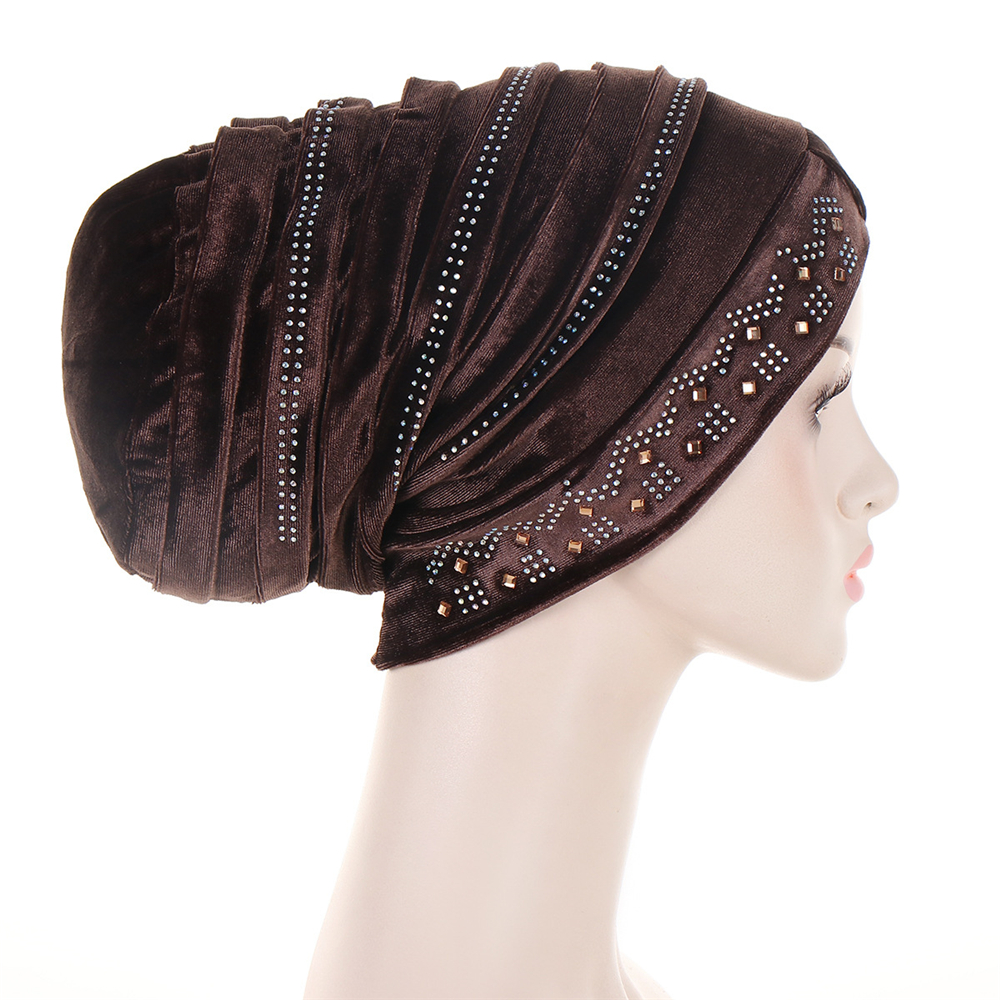 Muslim Women Velvet Turban Headscarf Bonnet Hijab Hat Baggy Head Wrap Chemo Caps - Picture 39 of 60