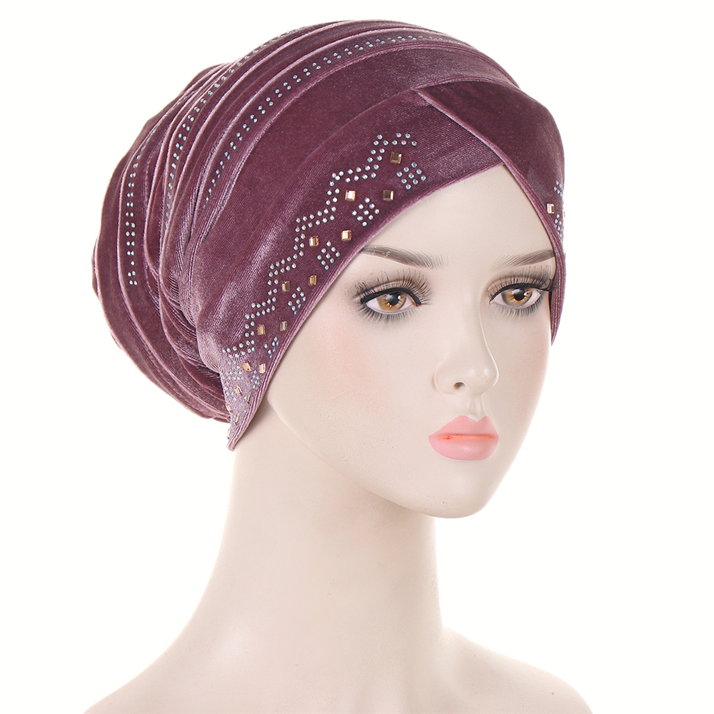 Muslim Women Velvet Turban Headscarf Bonnet Hijab Hat Baggy Head Wrap Chemo Caps - Picture 55 of 60