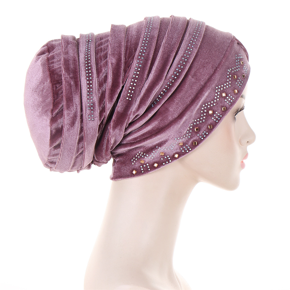 Muslim Women Velvet Turban Headscarf Bonnet Hijab Hat Baggy Head Wrap Chemo Caps - Picture 57 of 60