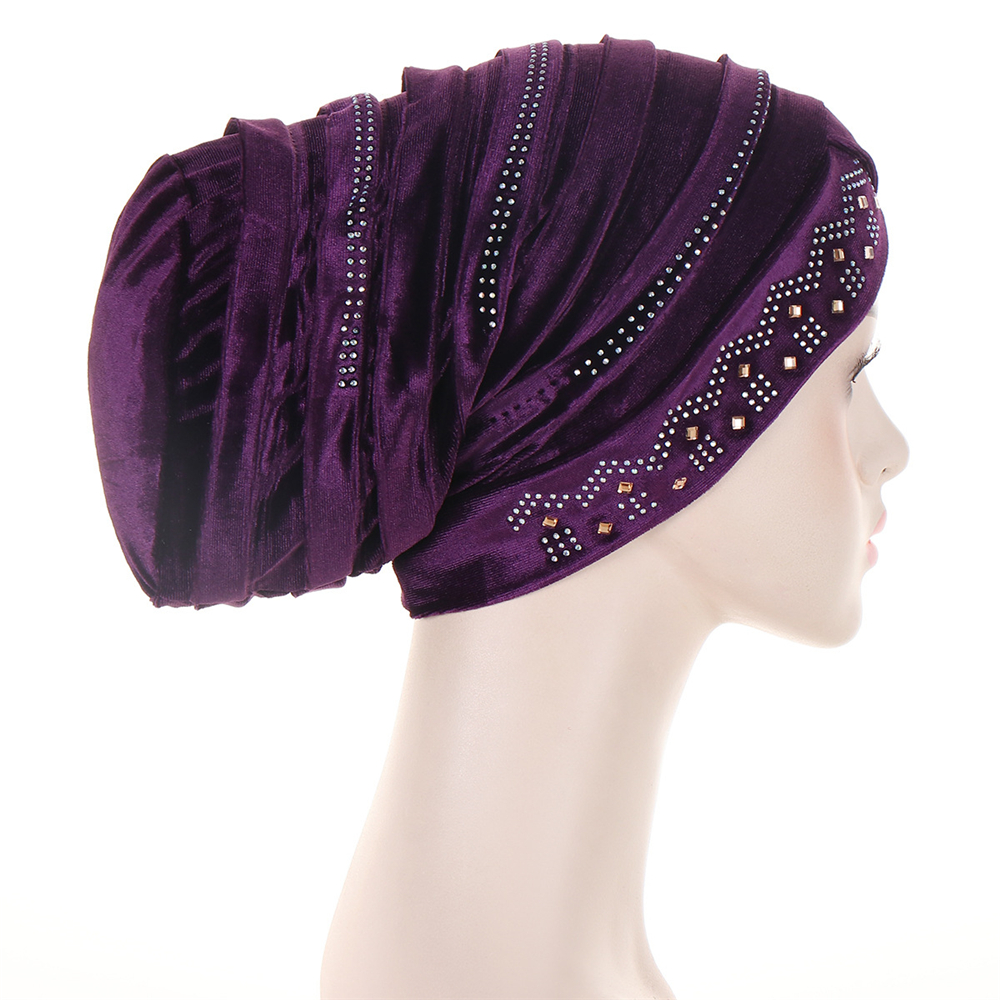 Muslim Women Velvet Turban Headscarf Bonnet Hijab Hat Baggy Head Wrap Chemo Caps - Picture 59 of 60