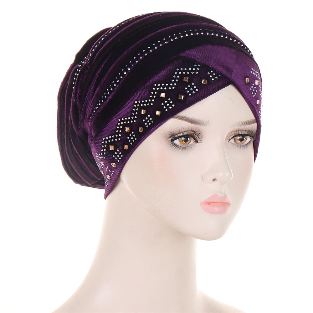 Muslim Women Velvet Turban Headscarf Bonnet Hijab Hat Baggy Head Wrap Chemo Caps - Picture 58 of 60