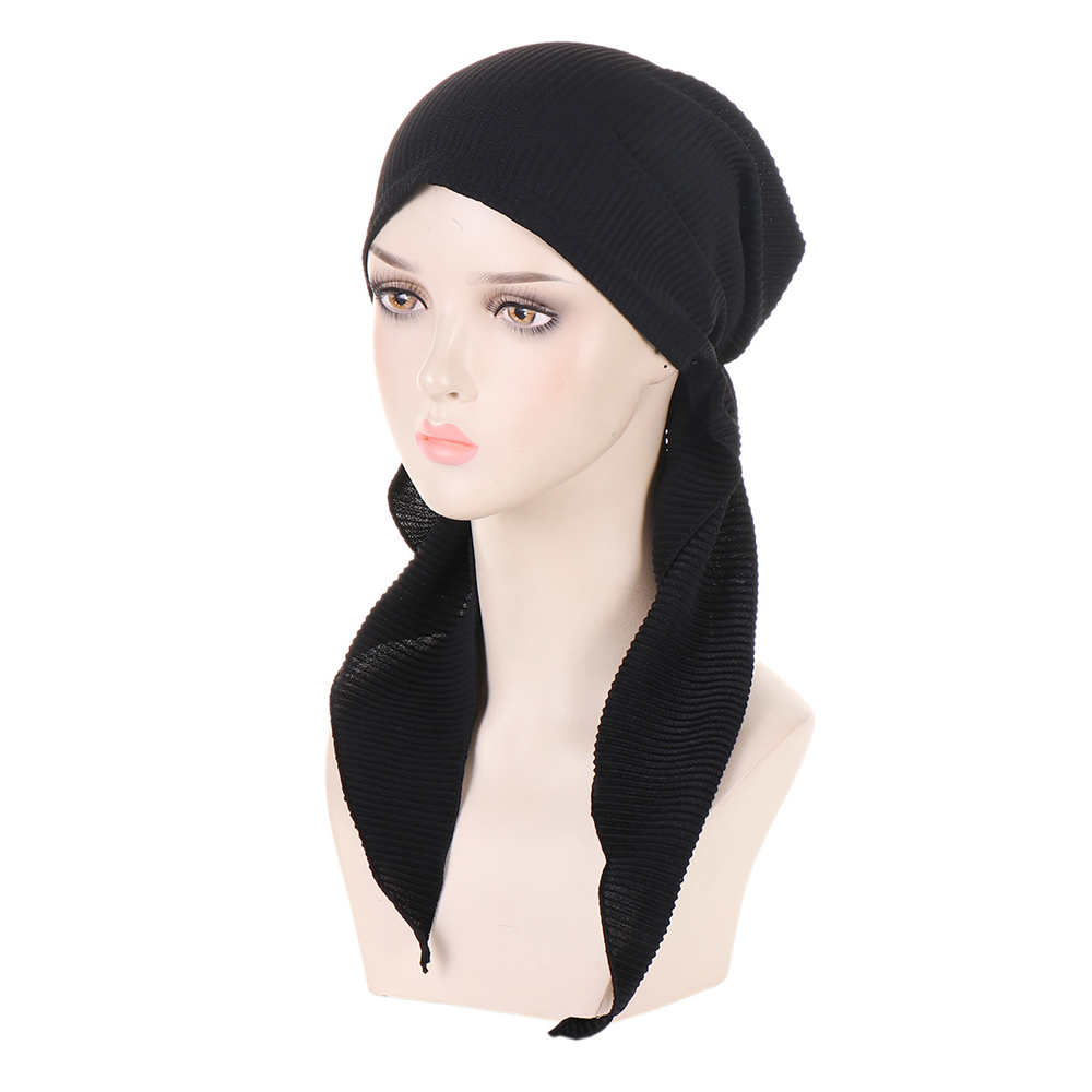 Ladies Pre-Tied Women Hijab Hat Muslim Long Tail Wrap Headscarf Bonnet Chemo Cap - Picture 25 of 44