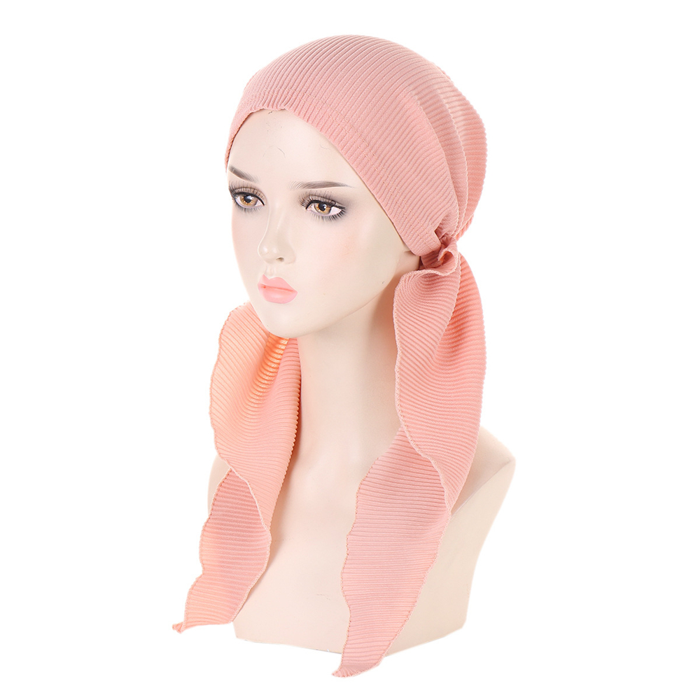 Ladies Pre-Tied Women Hijab Hat Muslim Long Tail Wrap Headscarf Bonnet Chemo Cap - Picture 27 of 44