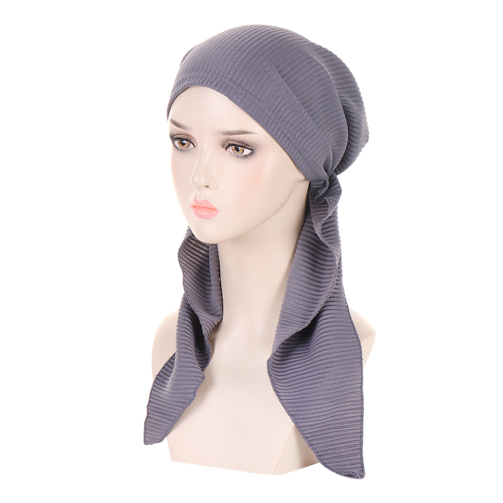 Ladies Pre-Tied Women Hijab Hat Muslim Long Tail Wrap Headscarf Bonnet Chemo Cap - Picture 30 of 44
