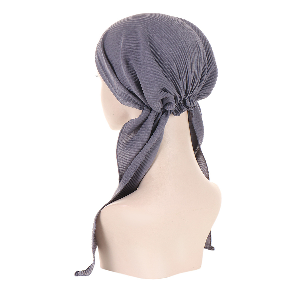 Ladies Pre-Tied Women Hijab Hat Muslim Long Tail Wrap Headscarf Bonnet Chemo Cap - Picture 29 of 44