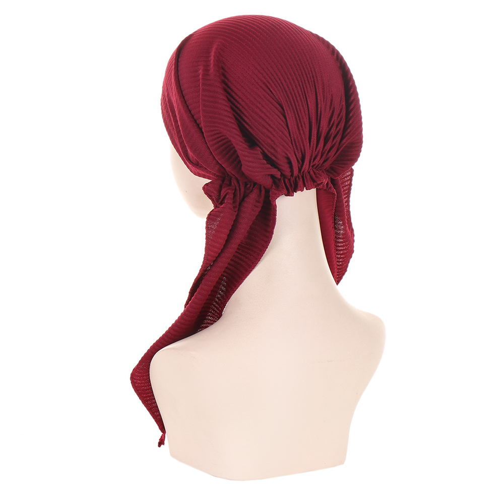 Ladies Pre-Tied Women Hijab Hat Muslim Long Tail Wrap Headscarf Bonnet Chemo Cap - Picture 34 of 44