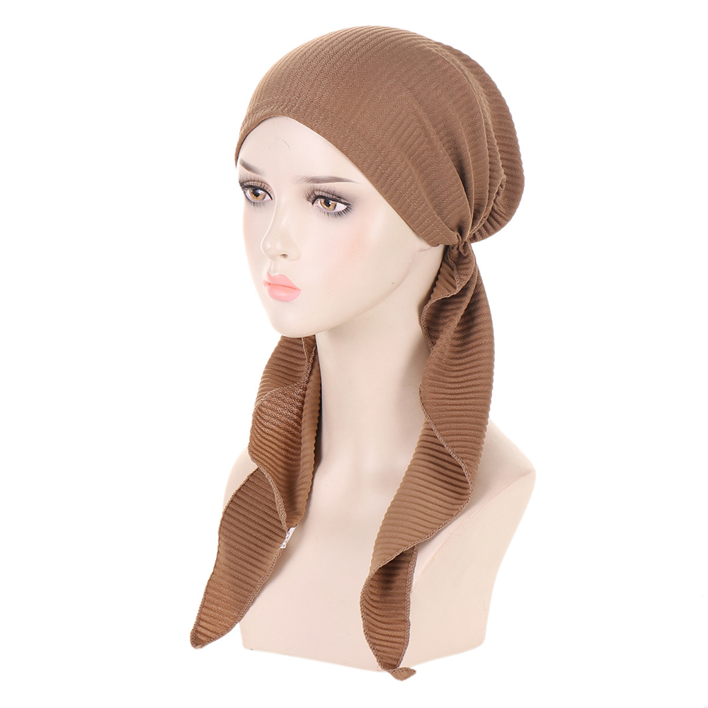 Ladies Pre-Tied Women Hijab Hat Muslim Long Tail Wrap Headscarf Bonnet Chemo Cap - Picture 36 of 44