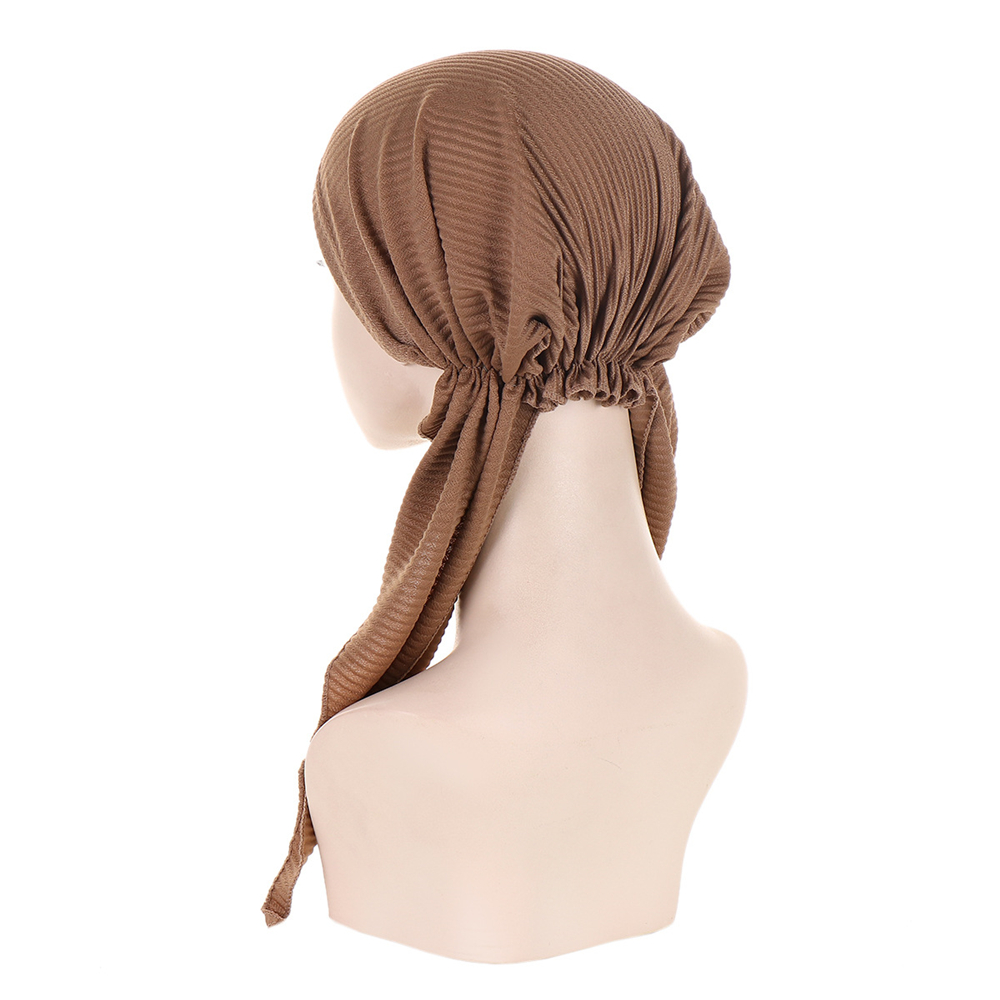 Ladies Pre-Tied Women Hijab Hat Muslim Long Tail Wrap Headscarf Bonnet Chemo Cap - Picture 35 of 44
