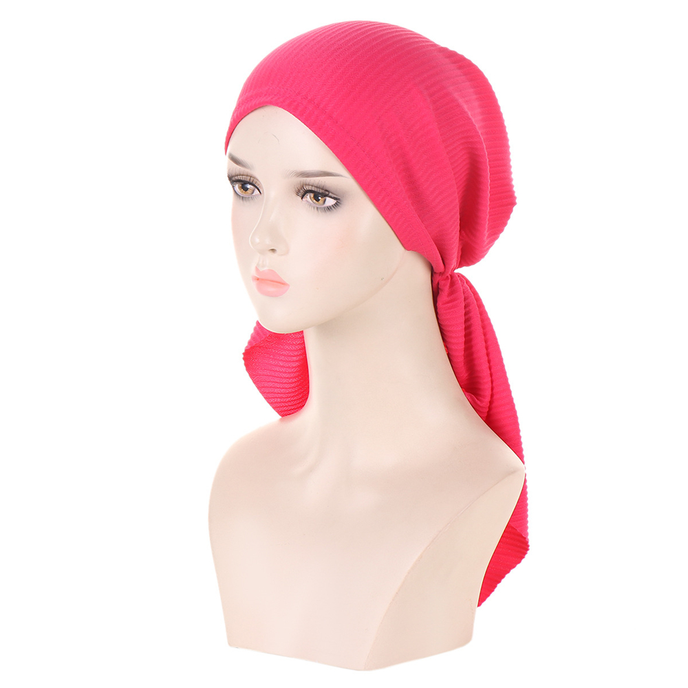 Ladies Pre-Tied Women Hijab Hat Muslim Long Tail Wrap Headscarf Bonnet Chemo Cap - Picture 39 of 44