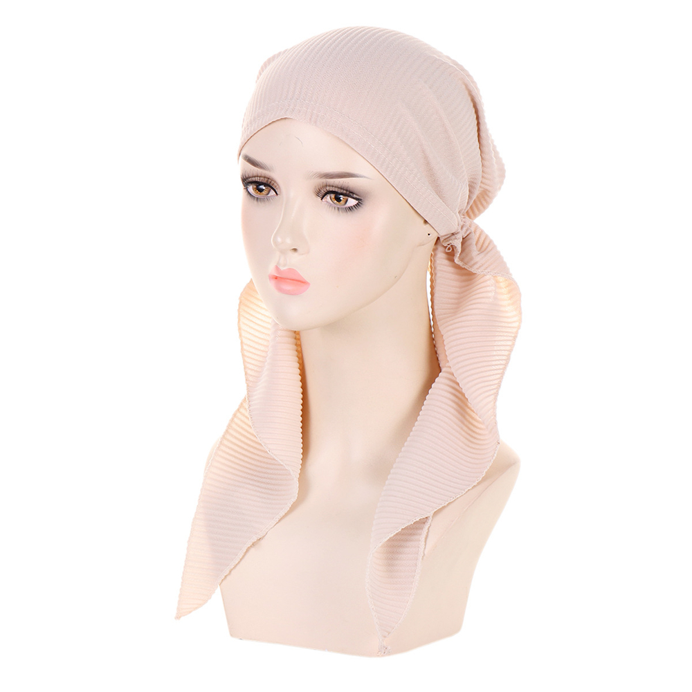 Ladies Pre-Tied Women Hijab Hat Muslim Long Tail Wrap Headscarf Bonnet Chemo Cap - Picture 41 of 44