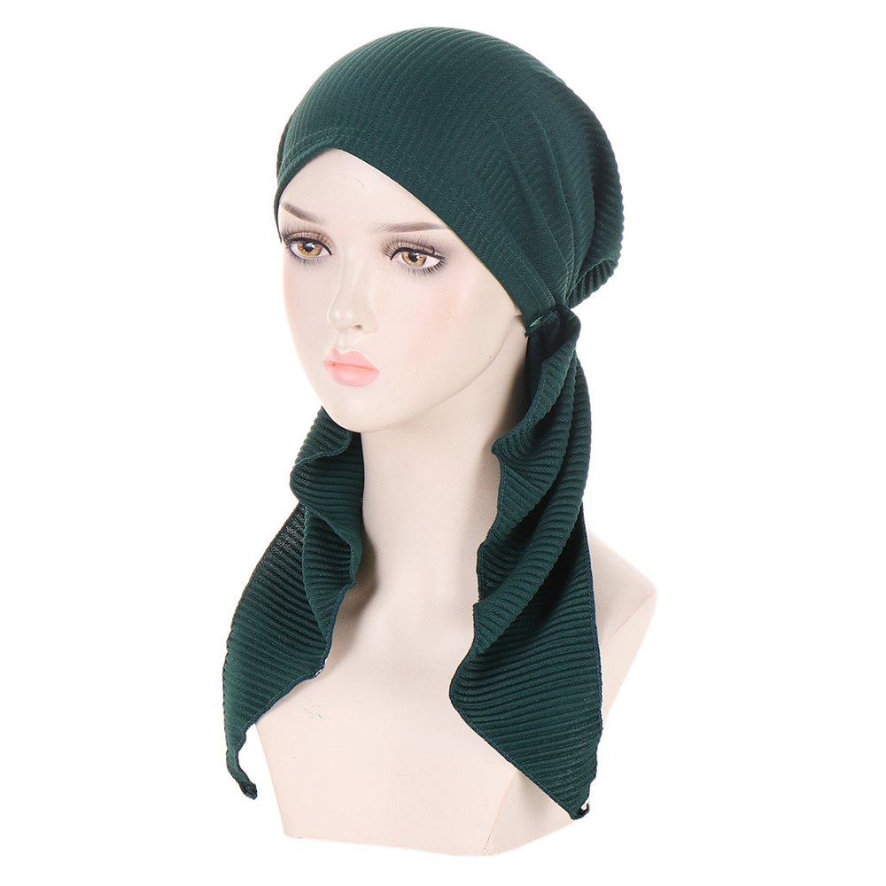 Ladies Pre-Tied Women Hijab Hat Muslim Long Tail Wrap Headscarf Bonnet Chemo Cap - Picture 43 of 44