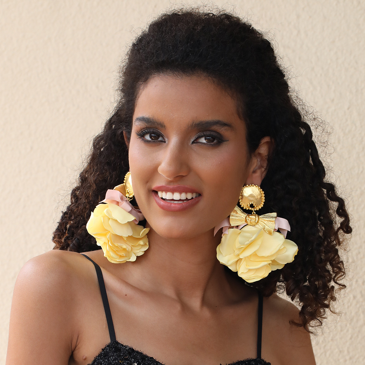Bohemian Handmade Fabric Bow Rose Flower Long Big Earrings Exaggerated Earrings - Picture 23 of 26