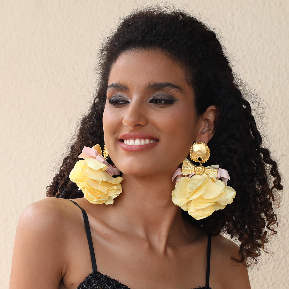 Bohemian Handmade Fabric Bow Rose Flower Long Big Earrings Exaggerated Earrings - Picture 24 of 26
