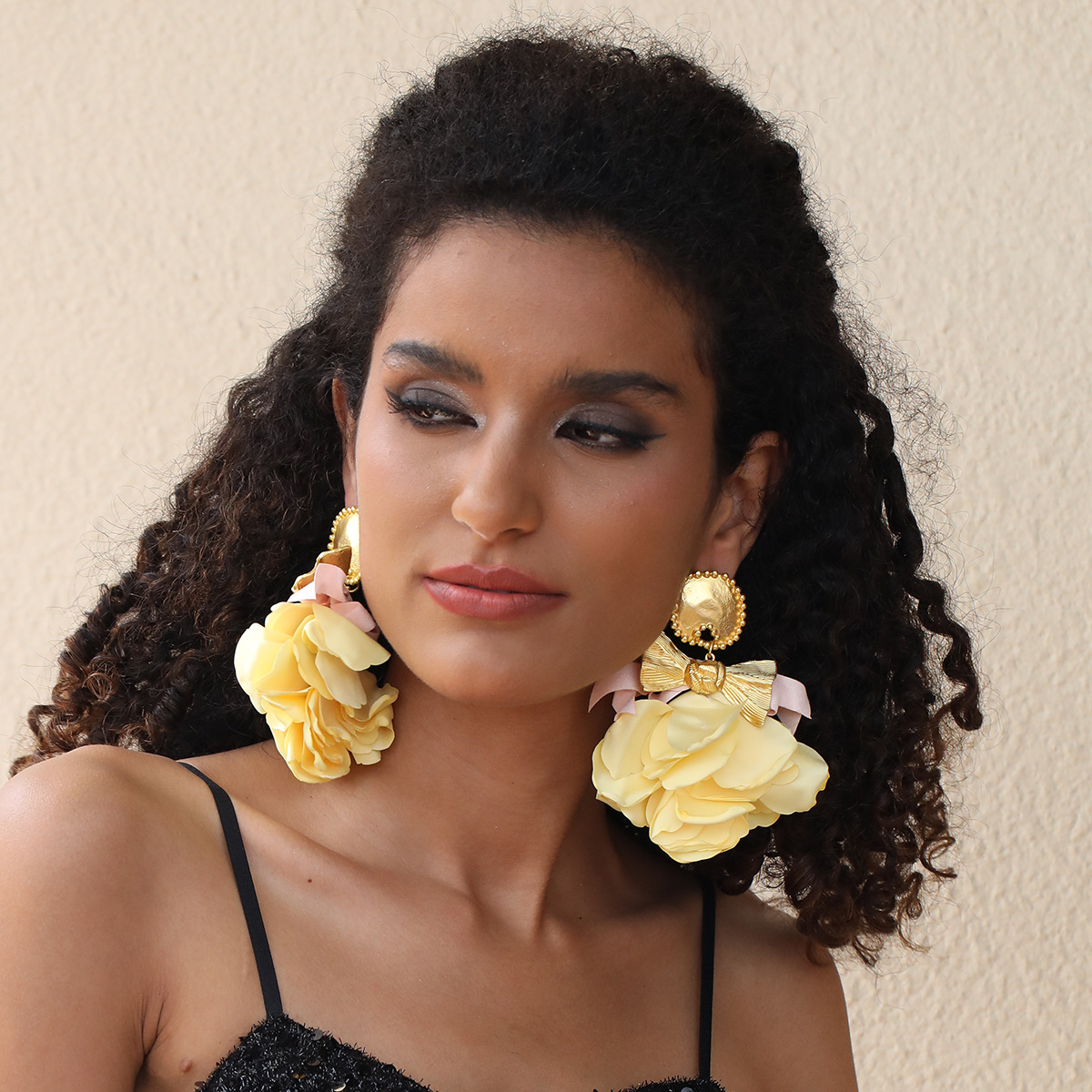 Bohemian Handmade Fabric Bow Rose Flower Long Big Earrings Exaggerated Earrings - Picture 25 of 26