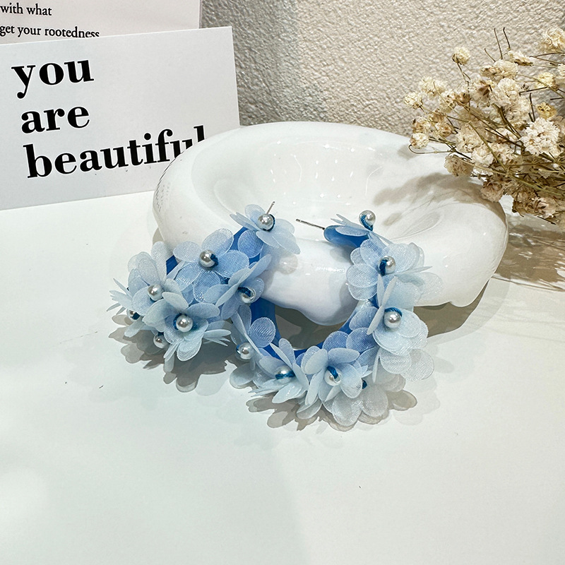 Pendientes de aro con cuentas de flores en forma de C bohemio hechos a mano exagerados regalo - Imagen 27 de 40