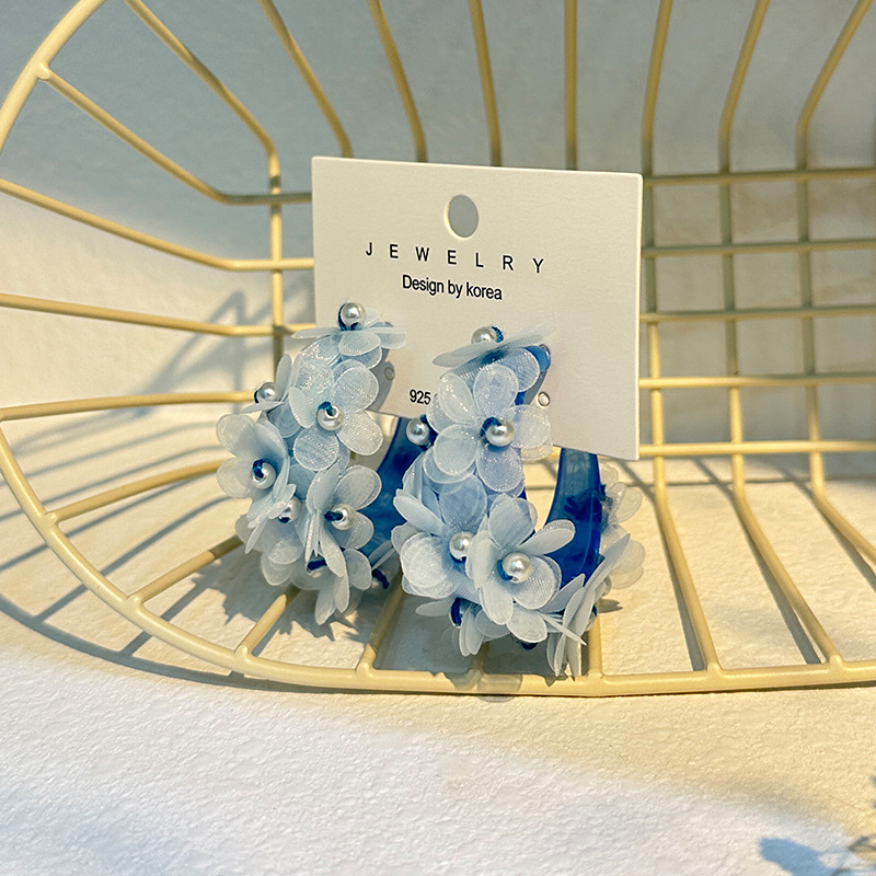Pendientes de aro con cuentas de flores en forma de C bohemio hechos a mano exagerados regalo - Imagen 28 de 40
