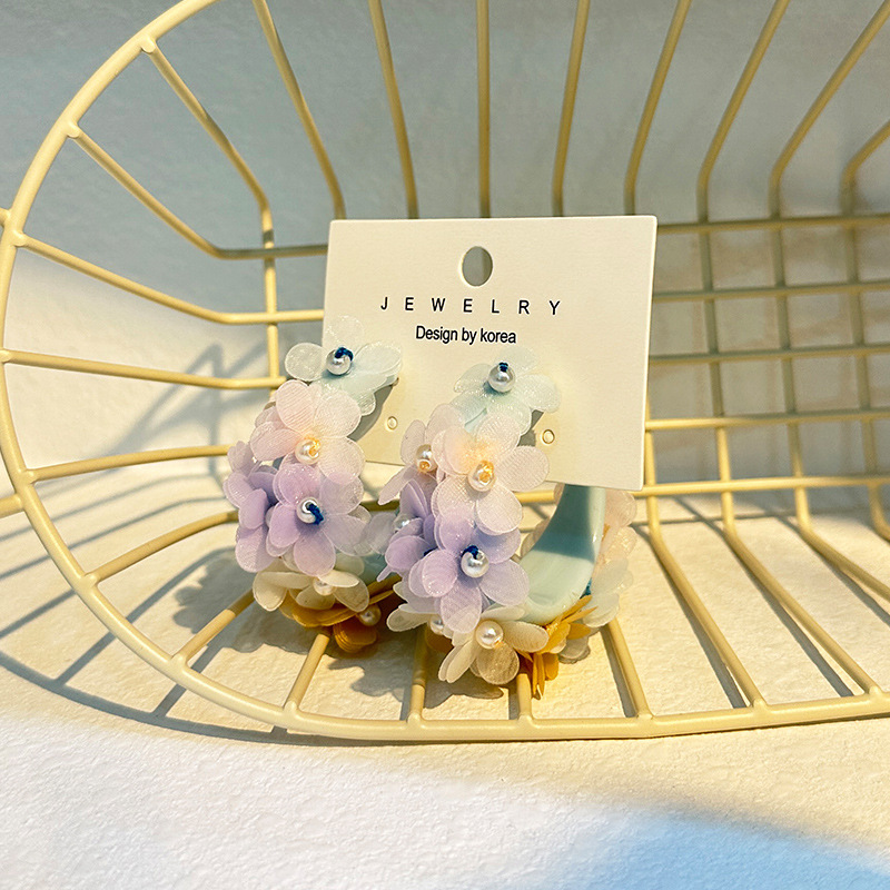 Pendientes de aro con cuentas de flores en forma de C bohemio hechos a mano exagerados regalo - Imagen 33 de 40