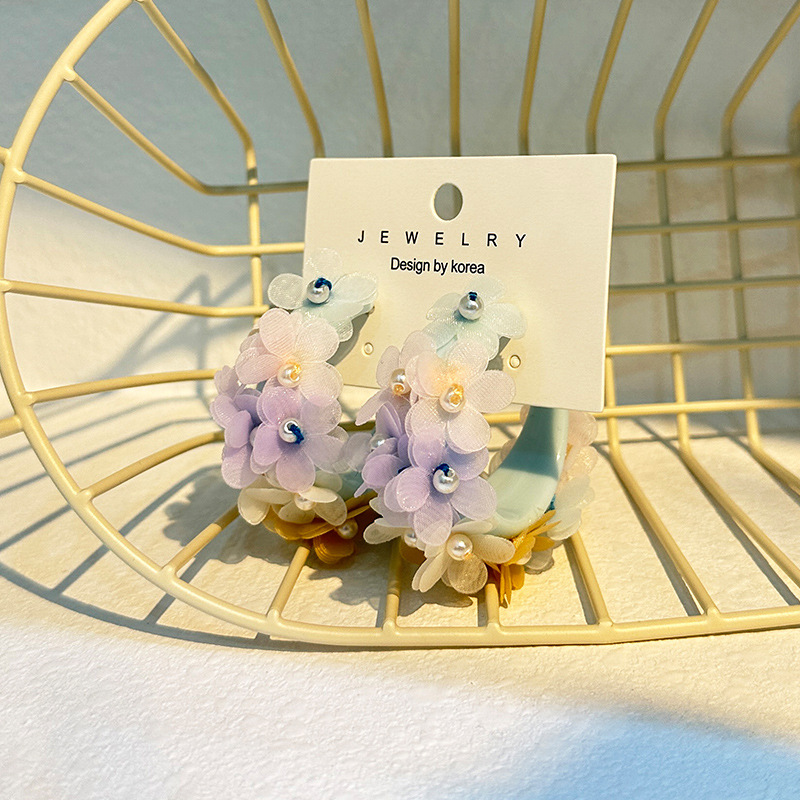Pendientes de aro con cuentas de flores en forma de C bohemio hechos a mano exagerados regalo - Imagen 32 de 40