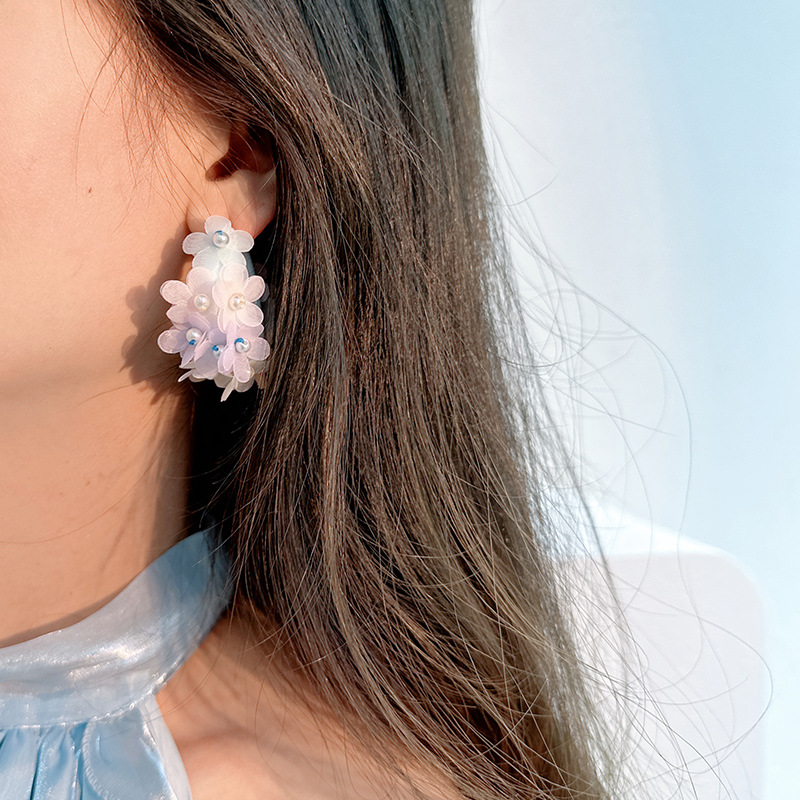 Pendientes de aro con cuentas de flores en forma de C bohemio hechos a mano exagerados regalo - Imagen 34 de 40