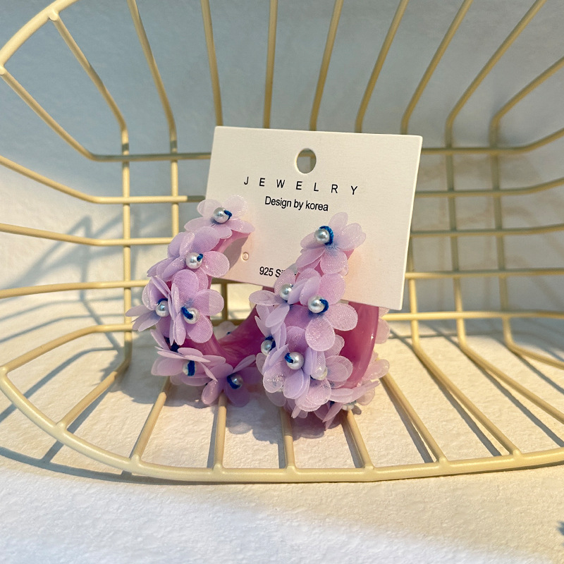 Pendientes de aro con cuentas de flores en forma de C bohemio hechos a mano exagerados regalo - Imagen 35 de 40
