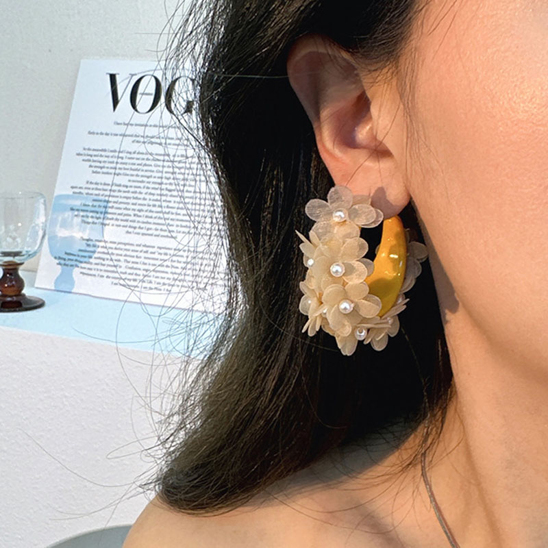 Pendientes de aro con cuentas de flores en forma de C bohemio hechos a mano exagerados regalo - Imagen 37 de 40