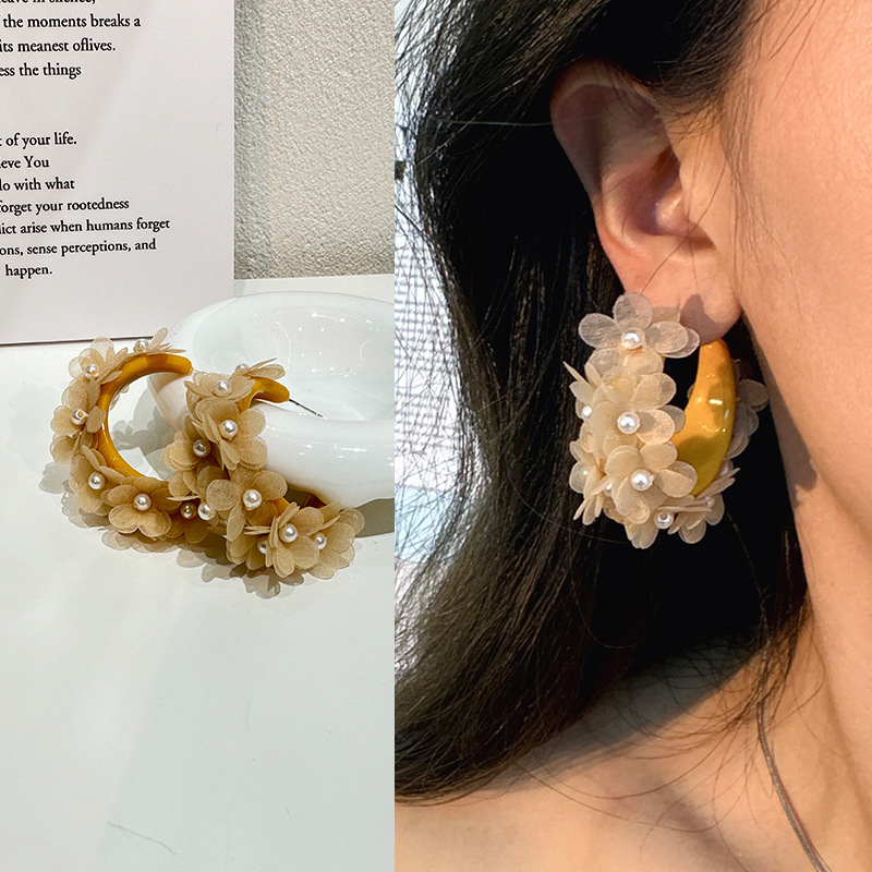 Pendientes de aro con cuentas de flores en forma de C bohemio hechos a mano exagerados regalo - Imagen 40 de 40