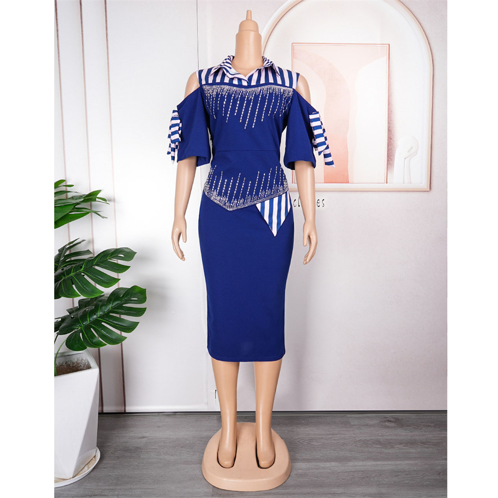 African Dashiki Rhinestone Slim Bodycon Gown Evening Party Long Dress for Women - Picture 22 of 30