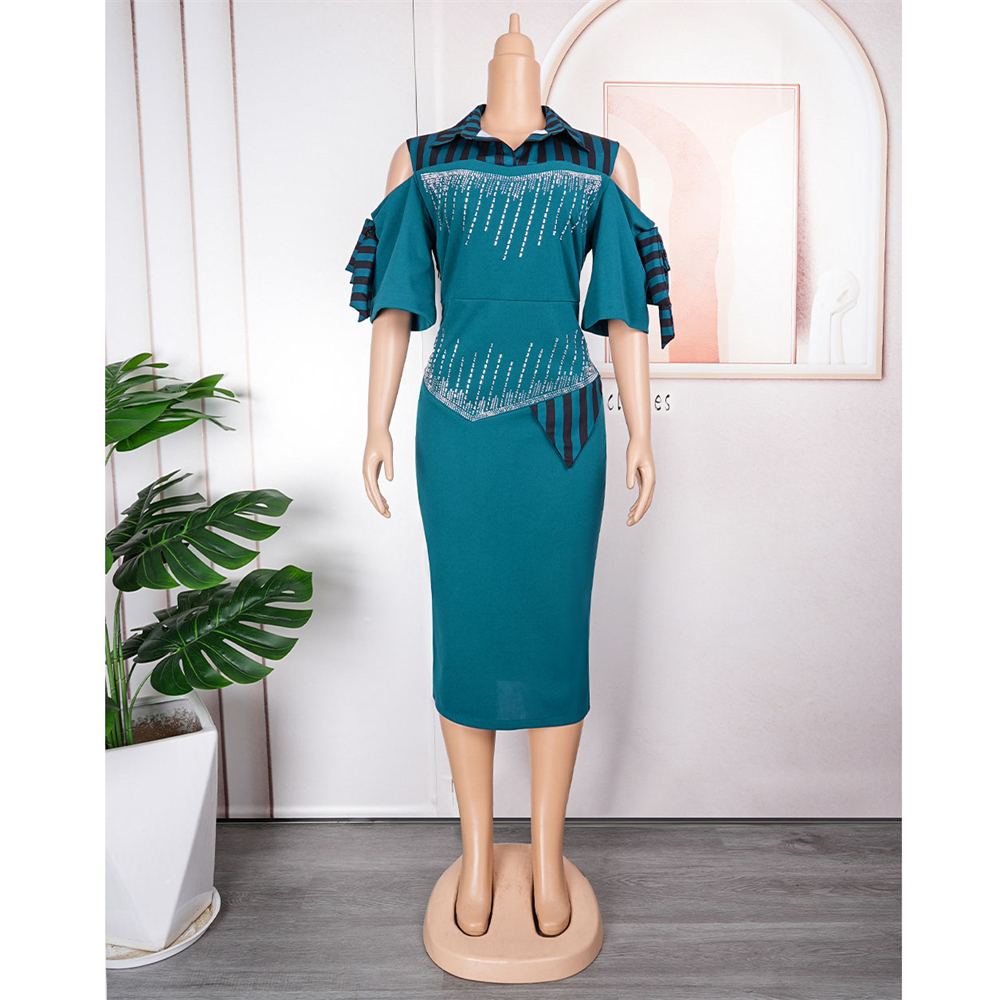 African Dashiki Rhinestone Slim Bodycon Gown Evening Party Long Dress for Women - Picture 25 of 30