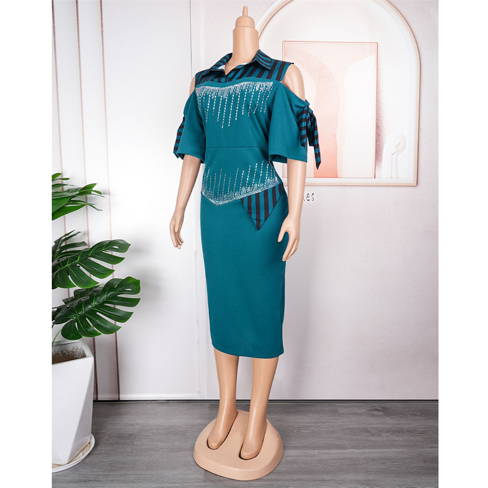 African Dashiki Rhinestone Slim Bodycon Gown Evening Party Long Dress for Women - Picture 27 of 30