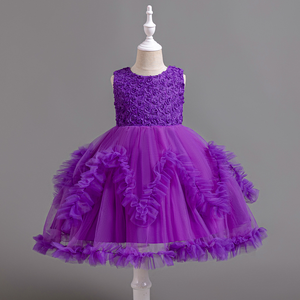 Kids Princess Flower Girls Puffy Lace Mesh Tutu Dress Birthday Wedding Ball Gown - Picture 27 of 54