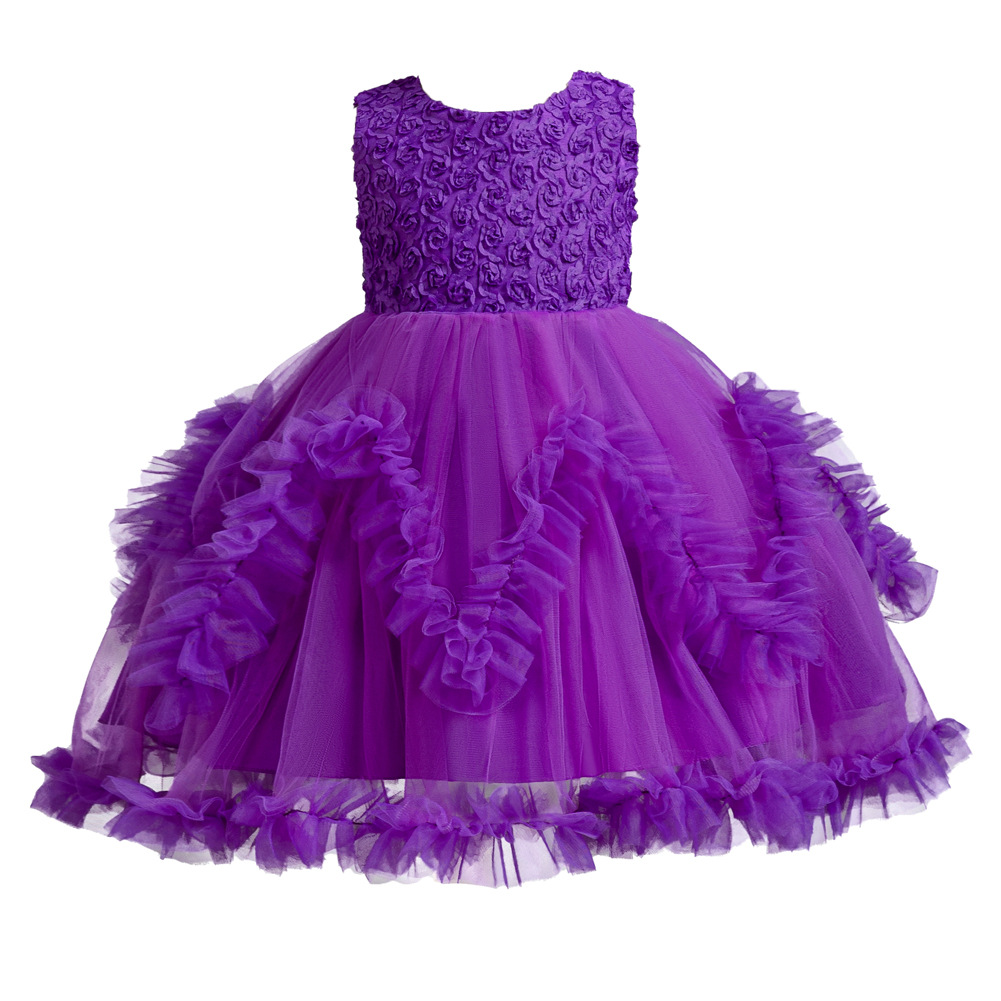 Kids Princess Flower Girls Puffy Lace Mesh Tutu Dress Birthday Wedding Ball Gown - Picture 26 of 54