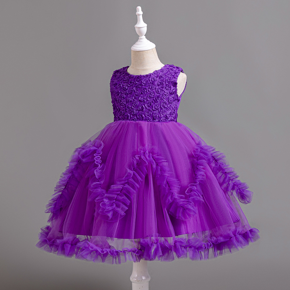 Kids Princess Flower Girls Puffy Lace Mesh Tutu Dress Birthday Wedding Ball Gown - Picture 29 of 54