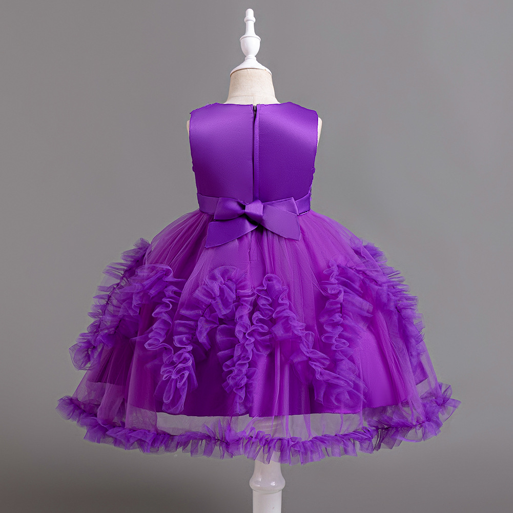 Kids Princess Flower Girls Puffy Lace Mesh Tutu Dress Birthday Wedding Ball Gown - Picture 28 of 54