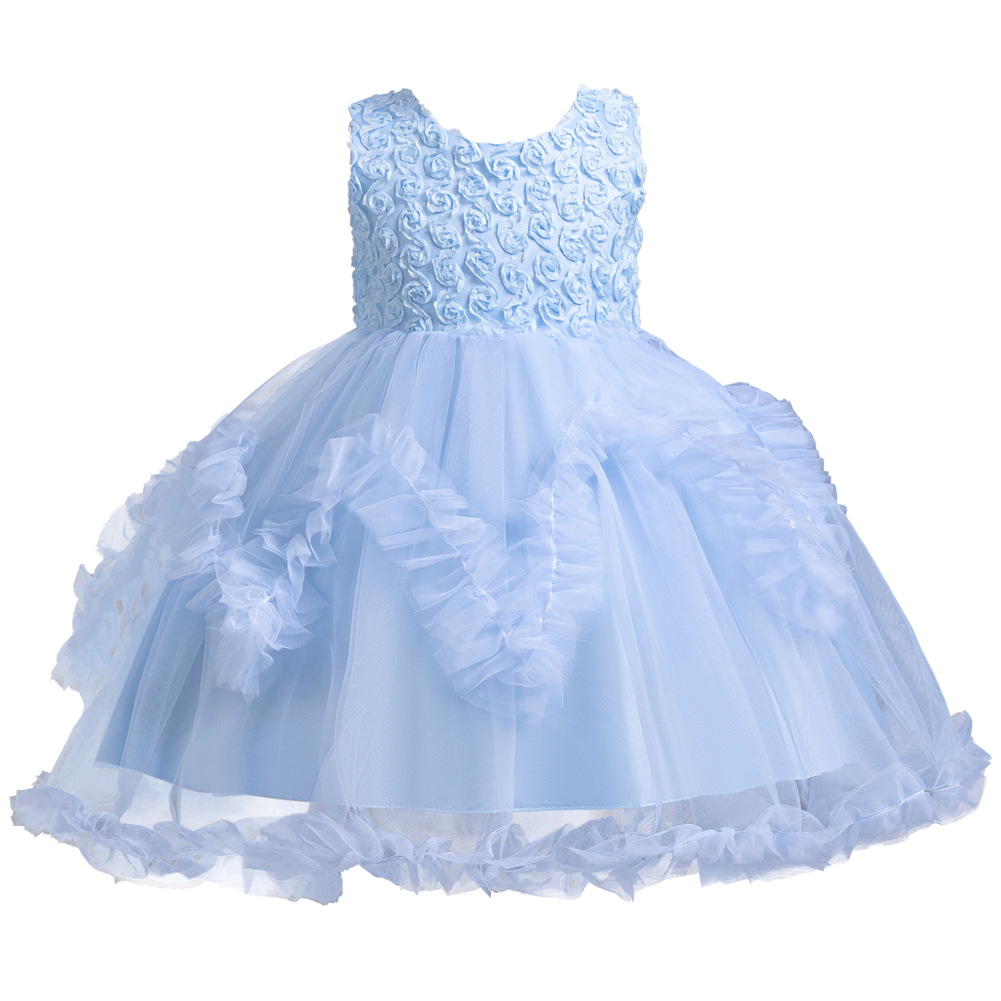 Kids Princess Flower Girls Puffy Lace Mesh Tutu Dress Birthday Wedding Ball Gown - Picture 40 of 54