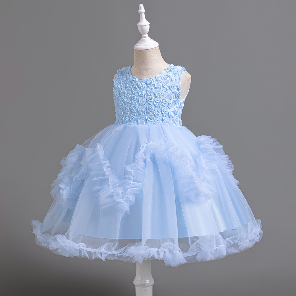 Kids Princess Flower Girls Puffy Lace Mesh Tutu Dress Birthday Wedding Ball Gown - Picture 42 of 54