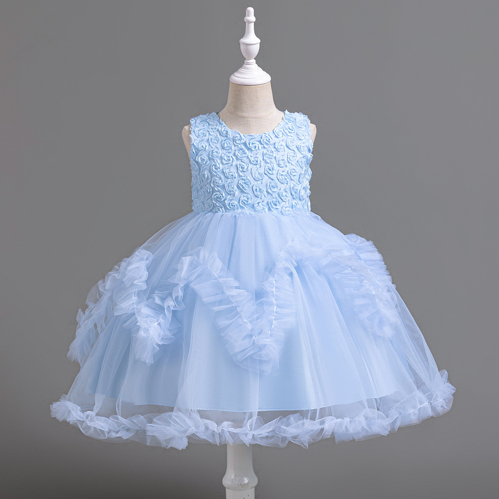 Kids Princess Flower Girls Puffy Lace Mesh Tutu Dress Birthday Wedding Ball Gown - Picture 43 of 54