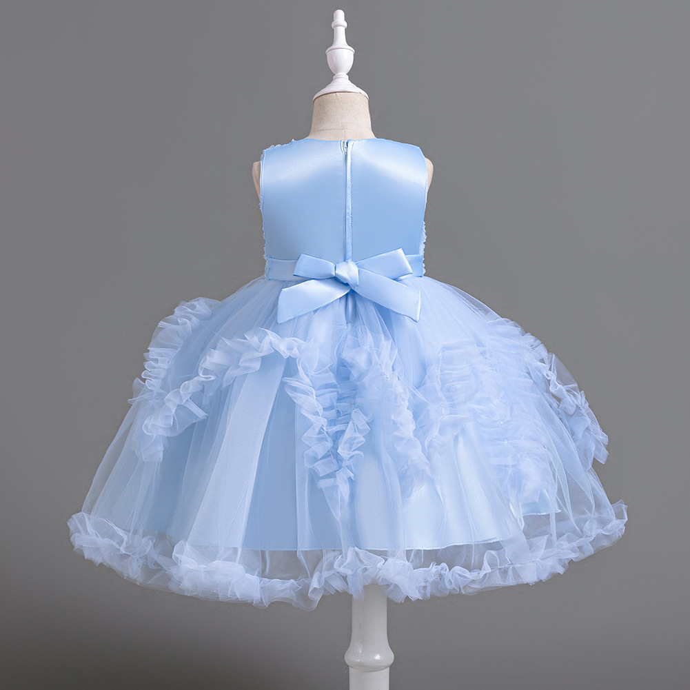 Kids Princess Flower Girls Puffy Lace Mesh Tutu Dress Birthday Wedding Ball Gown - Picture 41 of 54