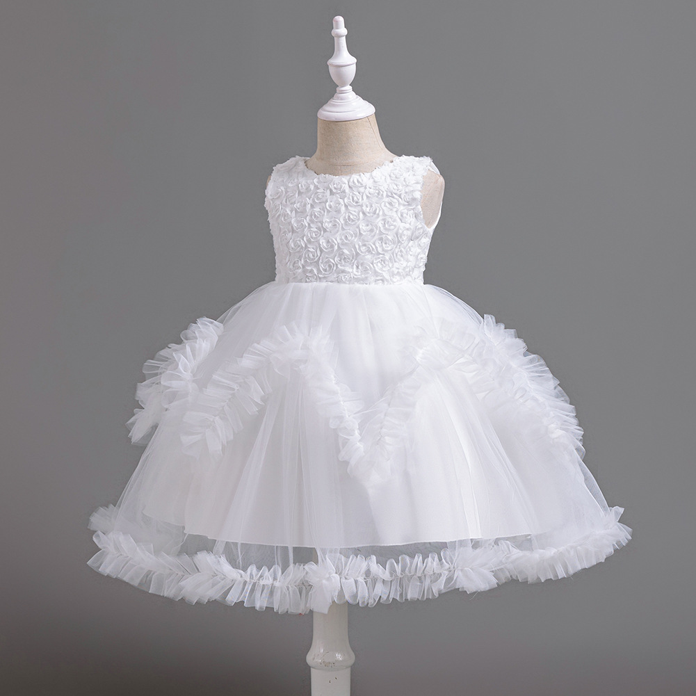 Kids Princess Flower Girls Puffy Lace Mesh Tutu Dress Birthday Wedding Ball Gown - Picture 45 of 54