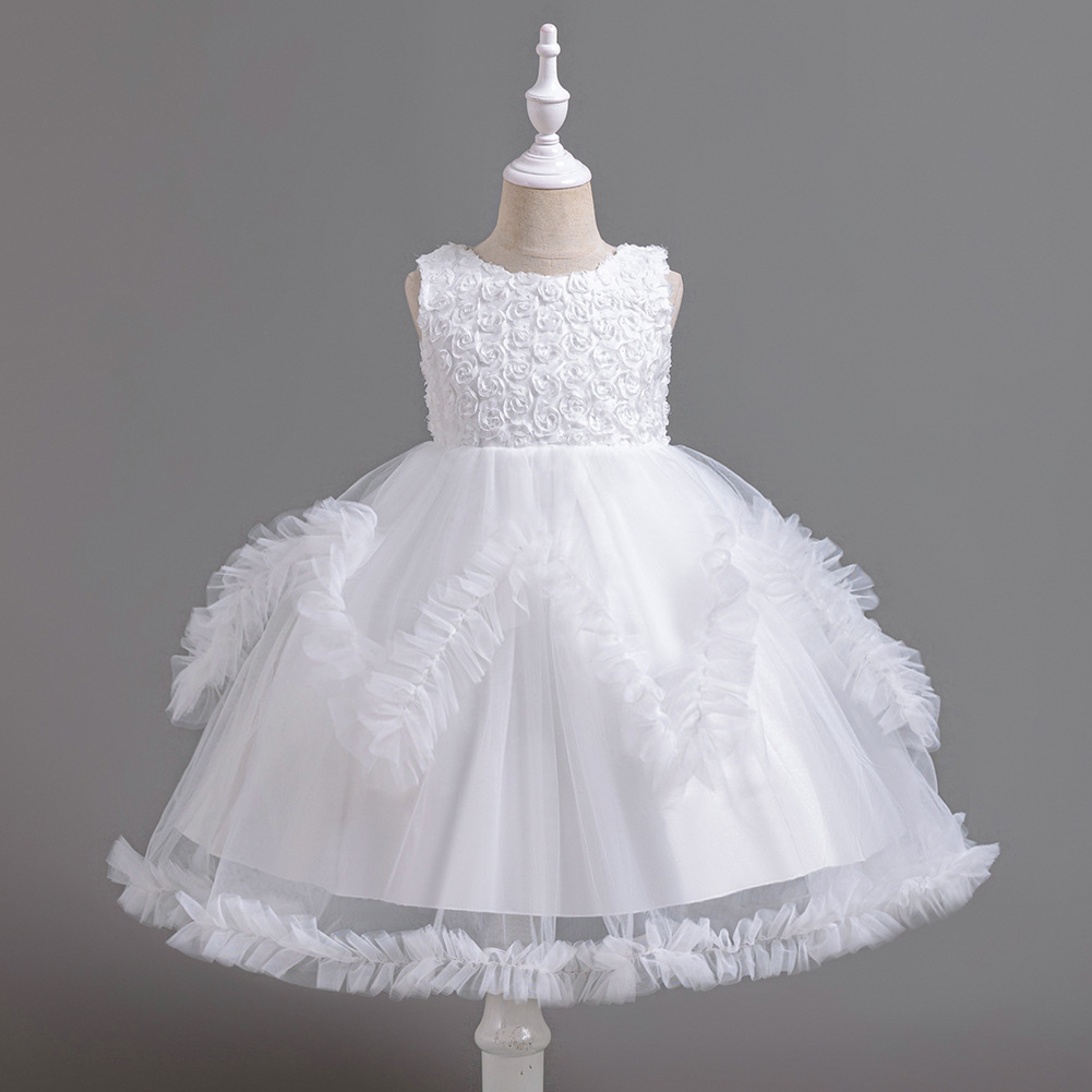 Kids Princess Flower Girls Puffy Lace Mesh Tutu Dress Birthday Wedding Ball Gown - Picture 48 of 54
