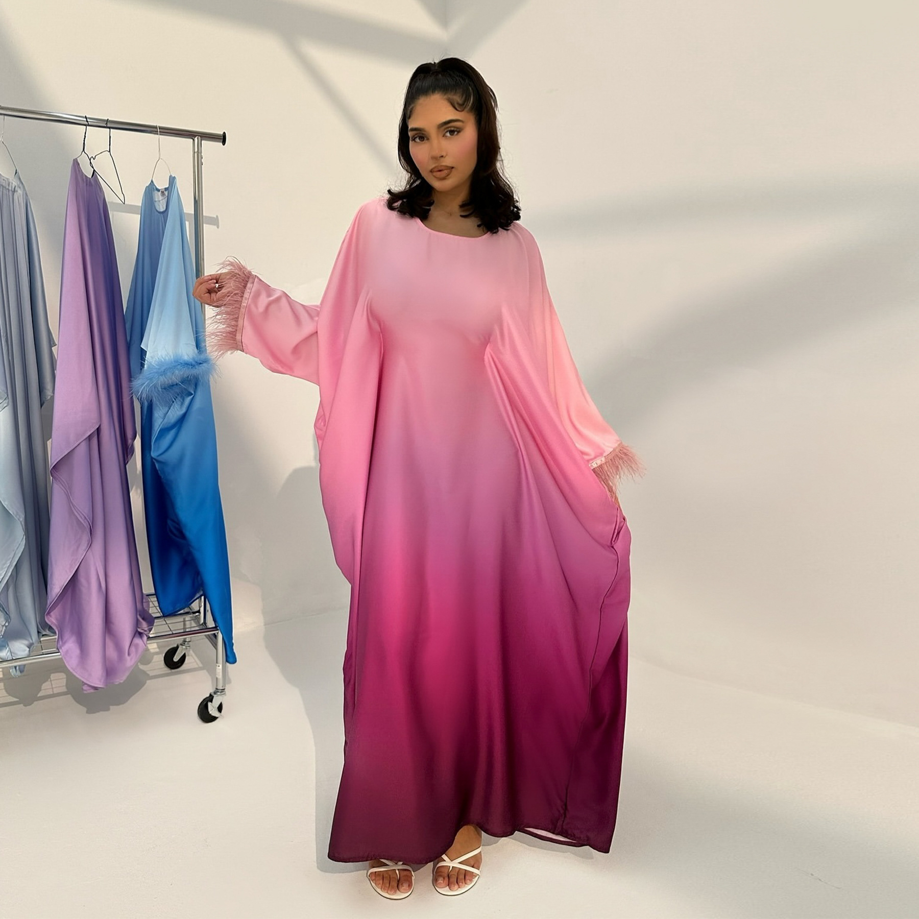 Batwing Sleeve Kaftan Women Evening Long Dress Abaya Muslim Robe Dubai Gown Prom - Picture 47 of 60